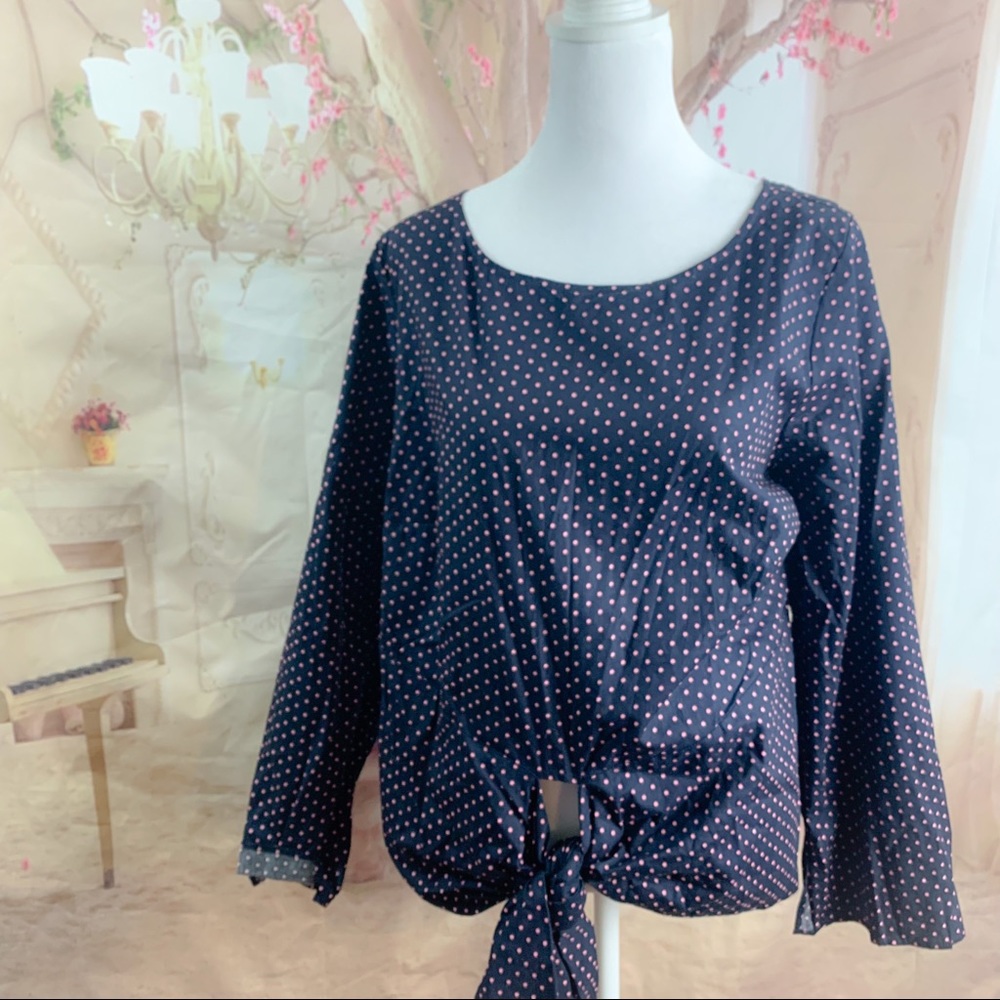 NEW Eloquii Tie Front Polka Dot Blouse - Picture 2 of 11